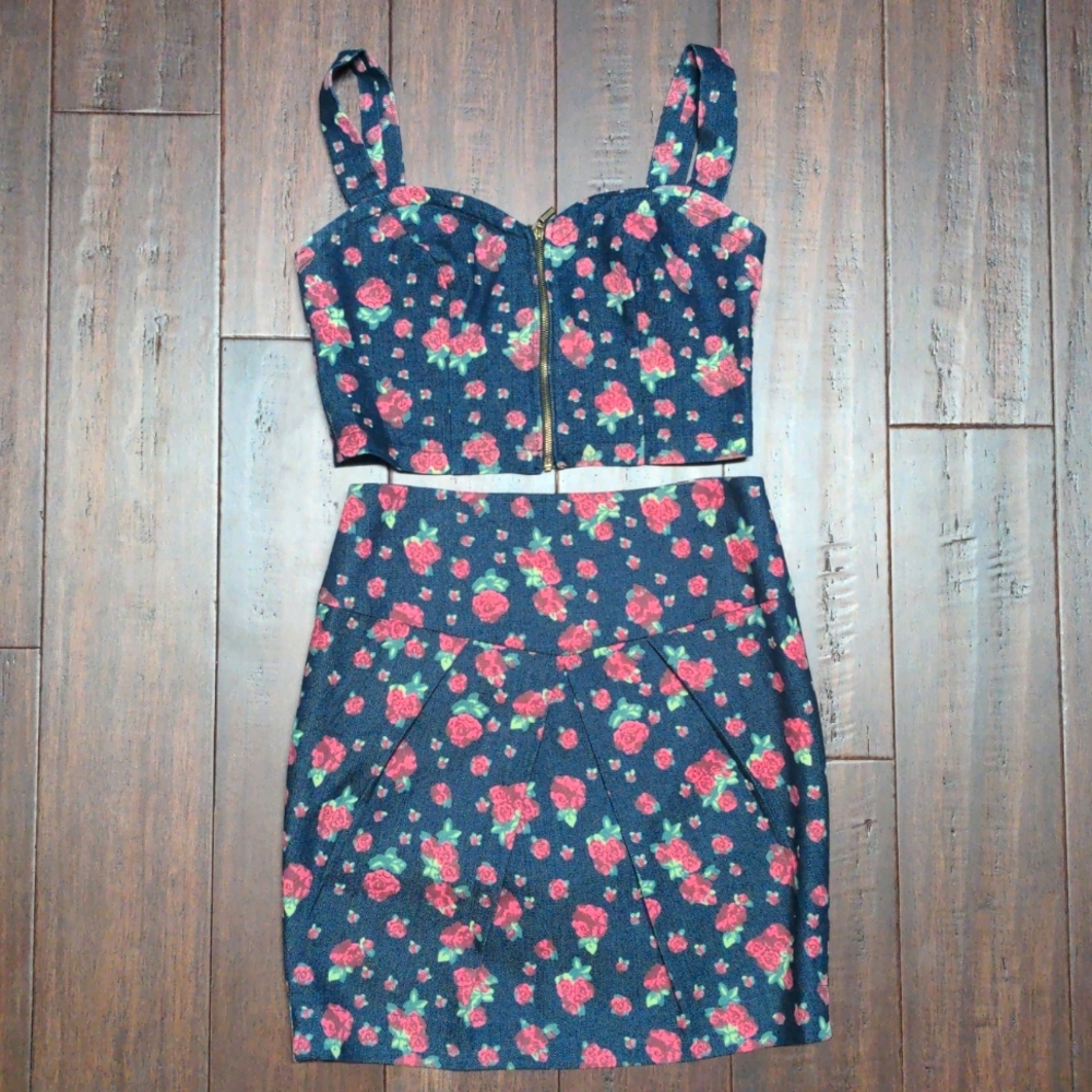 Denim two piece crop top set